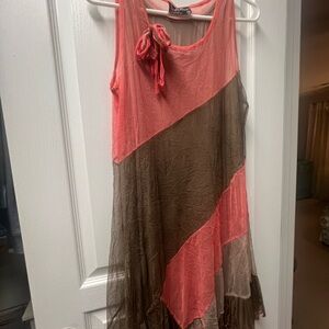 Colorblock Midi Dress in Pink and Brown